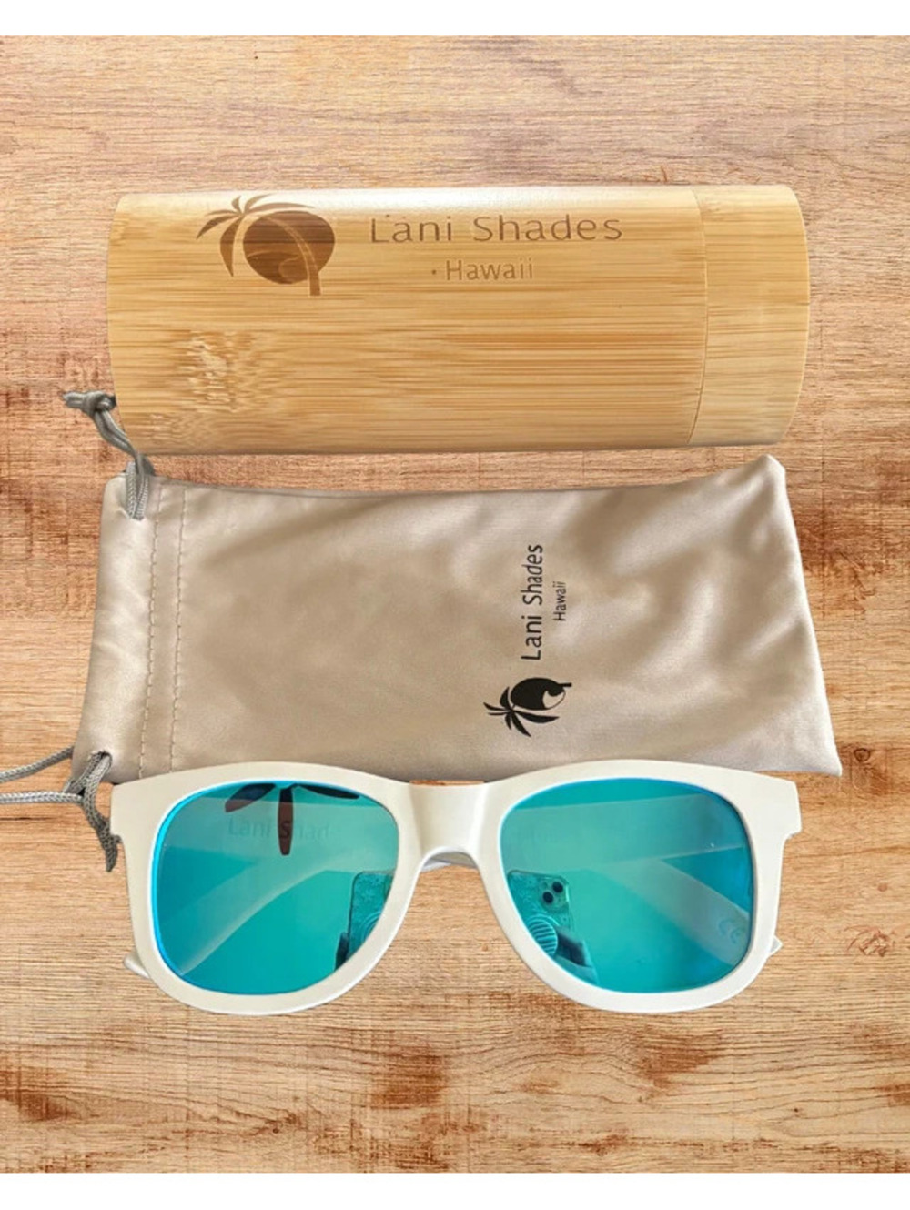 Lani Shades Polarized Floating Sunglasses White Blue Mirror w/ Case